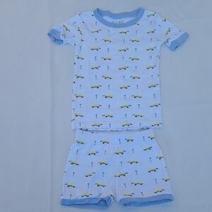 LAKE Kids White & Light Blue Car-Print Pajama Set — Comfortable Sleepwear